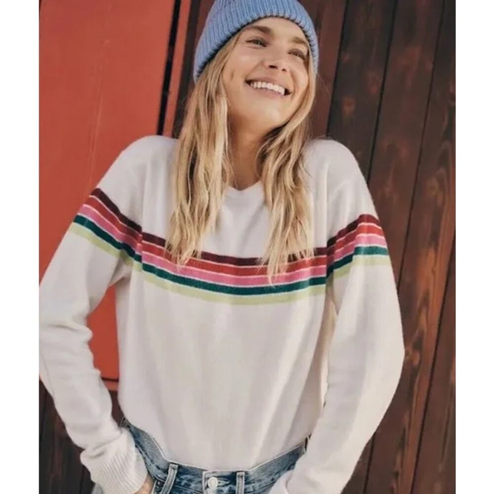 Marine Layer 100% Cashmere Striped Harper Sweater Pullover Cozy Retro Preppy Y2K - Picture 2 of 16